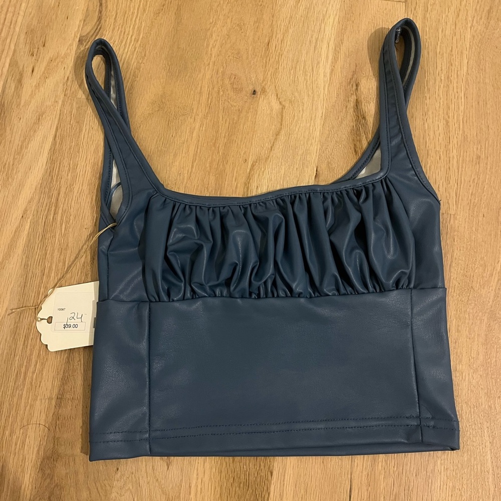 Brand new faux leather cropped tank top in size small (Sky to moon)